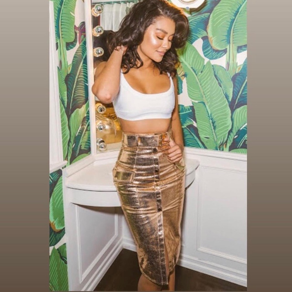 House of CB gold vegan leather pencil skirt
